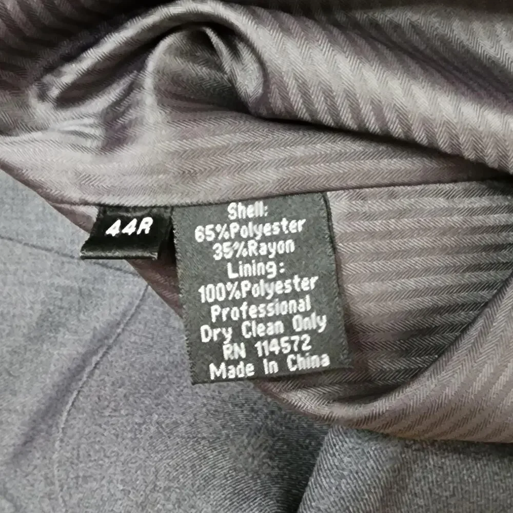 Vinci Suit Mens 44 38x29 Gray Poly Rayon Solid 3 Piece Classic Fit Notch Lapel